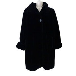 Vintage Boulevard East Black Vegan Faux Fur Coat Jacket Women Size M 80s 90s